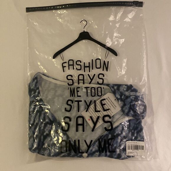 Browwin Blue Short Sleeve Print Top Cold Shoulder Size Large NWT NIB - Picture 8 of 8